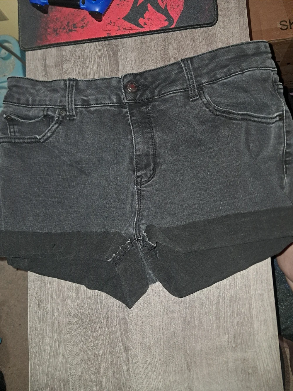Time and Tru Black Cuffed Denim Shorts